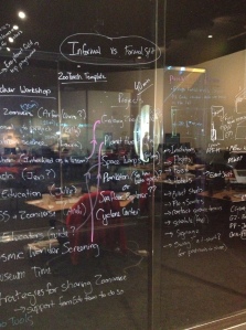 Getting organized CSI style, by writing on the glass walls of our office at the Adler Planetarium.
